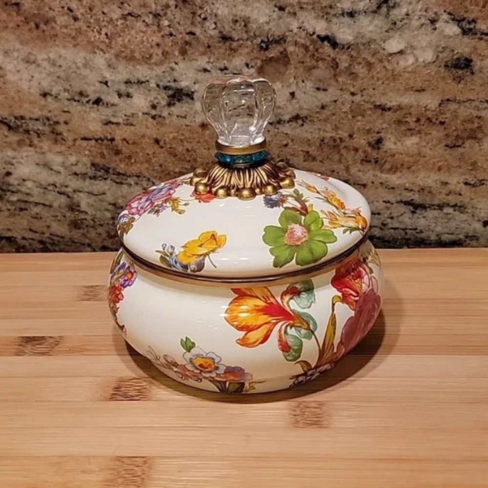 Mackenzie-Childs Flower Market Squashed Pot in White - Picture 2 of 7